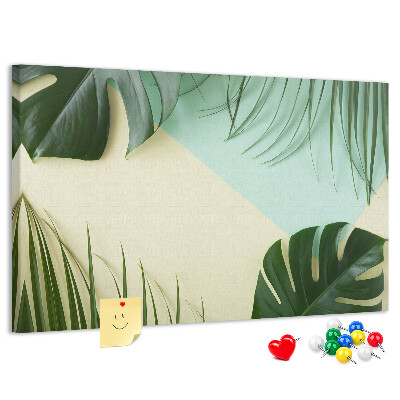 Panou de pluta Frunze tropicale pe un fundal pastel