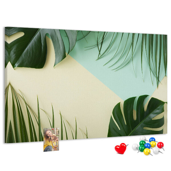 Panou de pluta Frunze tropicale pe un fundal pastel