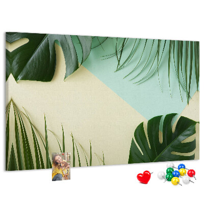 Panou de pluta Frunze tropicale pe un fundal pastel