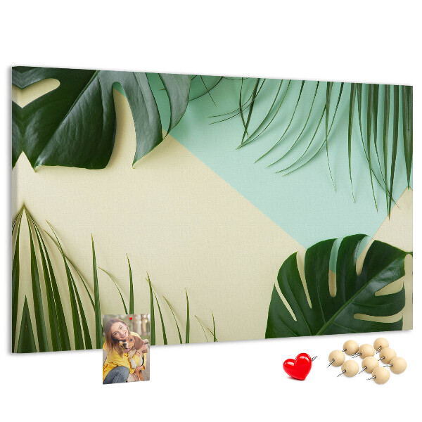 Panou de pluta Frunze tropicale pe un fundal pastel