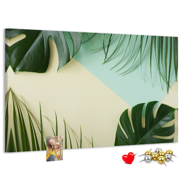 Panou de pluta Frunze tropicale pe un fundal pastel