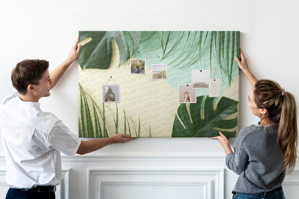 Panou de pluta Frunze tropicale pe un fundal pastel