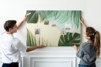 Panou de pluta Frunze tropicale pe un fundal pastel