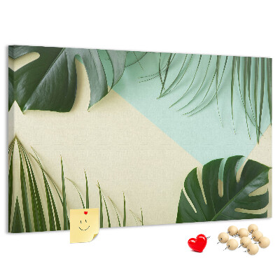 Panou de pluta Frunze tropicale pe un fundal pastel