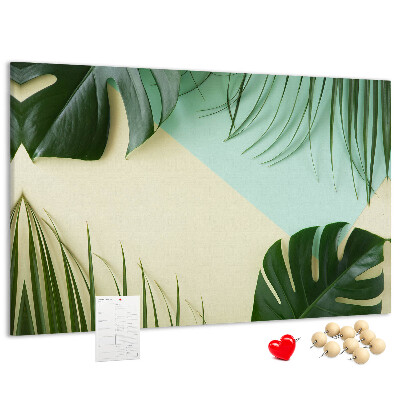 Panou de pluta Frunze tropicale pe un fundal pastel