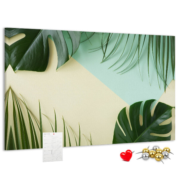 Panou de pluta Frunze tropicale pe un fundal pastel