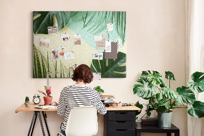 Panou de pluta Frunze tropicale pe un fundal pastel