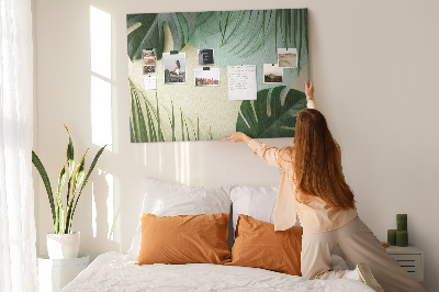 Panou de pluta Frunze tropicale pe un fundal pastel