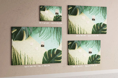 Panou de pluta Frunze tropicale pe un fundal pastel