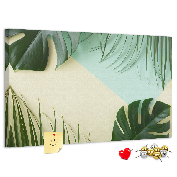 Panou de pluta Frunze tropicale pe un fundal pastel