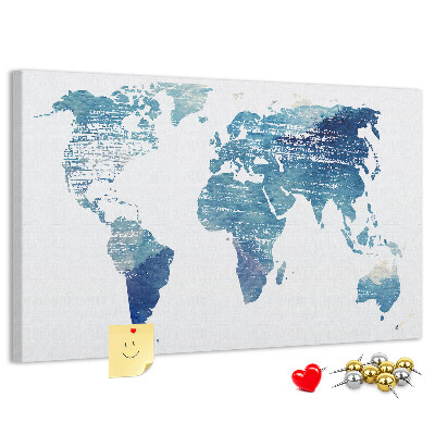 Panou din pluta Hartă abstractă a lumii în nuanțe de albastru