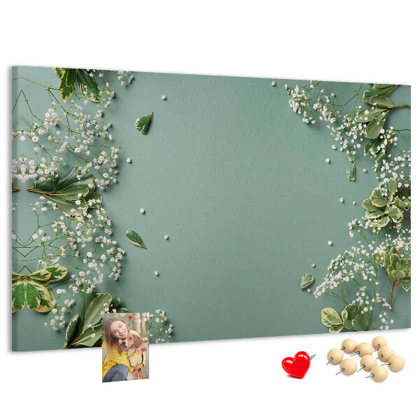 Panou de pluta Model floral pe fundal verde
