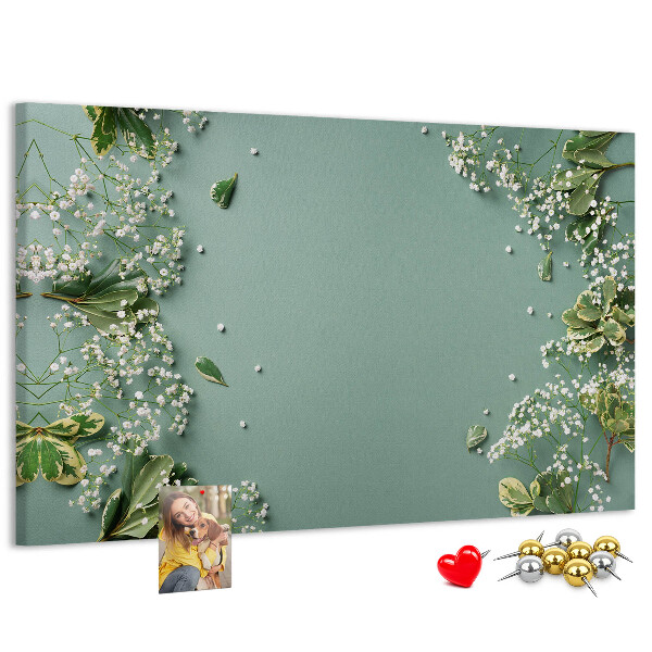 Panou de pluta Model floral pe fundal verde