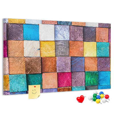 Panou de pluta Pătrate colorate într-un model de lemn