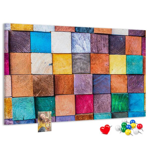 Panou de pluta Pătrate colorate într-un model de lemn