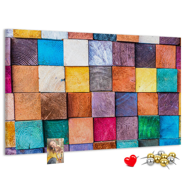 Panou de pluta Pătrate colorate într-un model de lemn