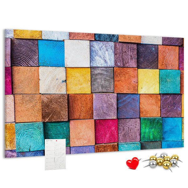 Panou de pluta Pătrate colorate într-un model de lemn