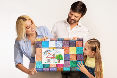 Panou de pluta Pătrate colorate într-un model de lemn