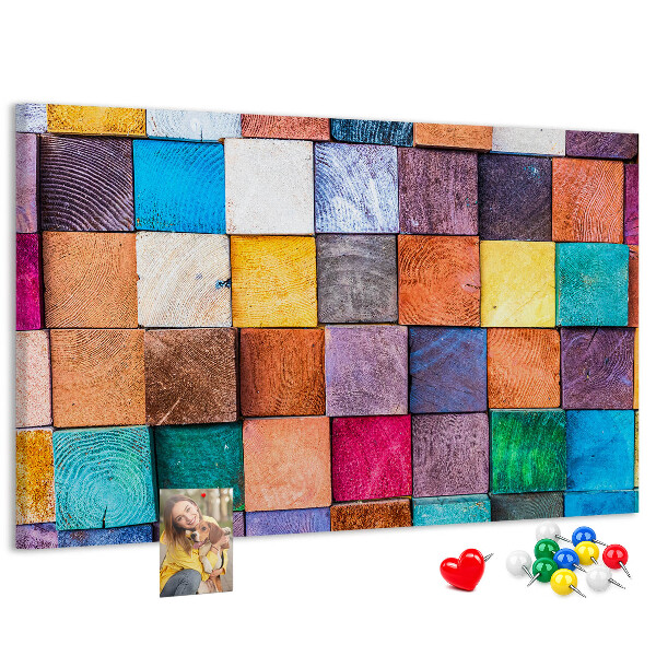 Panou de pluta Pătrate colorate într-un model de lemn