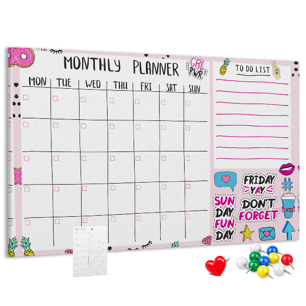 Panou din pluta Planificator lunar colorat cu motive.