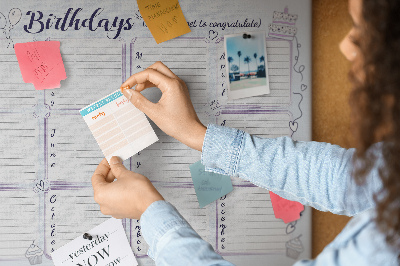 Panou din pluta Calendar de ziua de naștere cu accente colorate