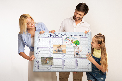 Panou din pluta Calendar de ziua de naștere cu accente colorate