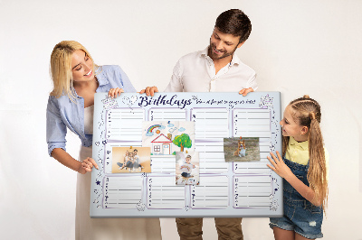 Panou din pluta Calendar de ziua de naștere cu accente colorate