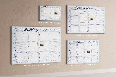Panou din pluta Calendar de ziua de naștere cu accente colorate