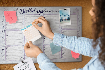 Panou din pluta Calendar de ziua de naștere cu accente colorate