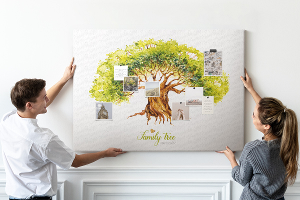 Panou de pluta Arbore genealogic în acuarelă cu frunze
