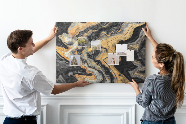 Panou din pluta Model abstract de valuri aurii și negre