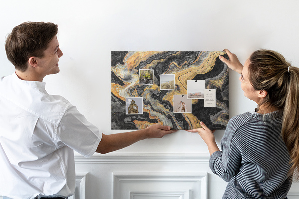 Panou din pluta Model abstract de valuri aurii și negre