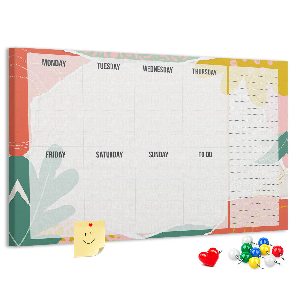 Panou din pluta Calendar floral cu accente colorate