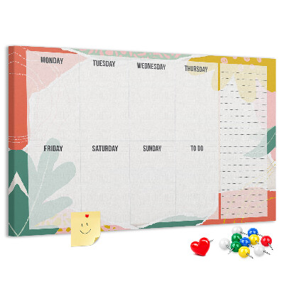Panou din pluta Calendar floral cu accente colorate