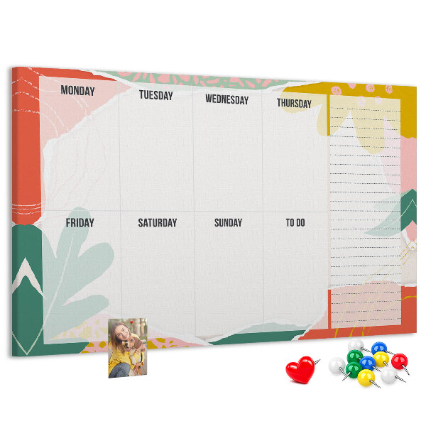 Panou din pluta Calendar floral cu accente colorate