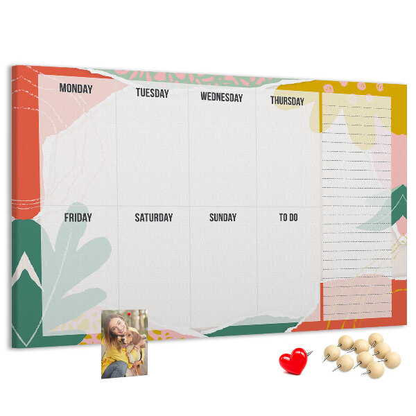 Panou din pluta Calendar floral cu accente colorate