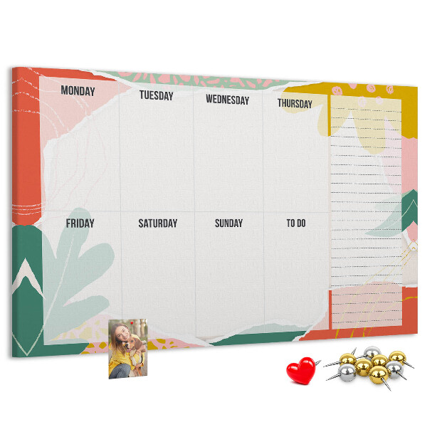 Panou din pluta Calendar floral cu accente colorate