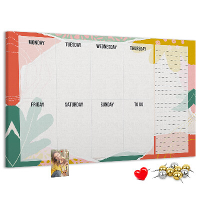 Panou din pluta Calendar floral cu accente colorate