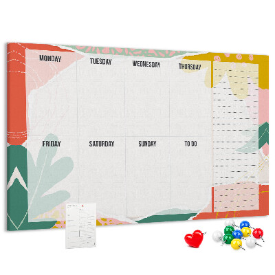 Panou din pluta Calendar floral cu accente colorate