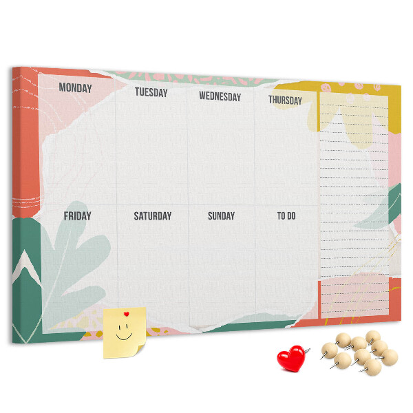 Panou din pluta Calendar floral cu accente colorate
