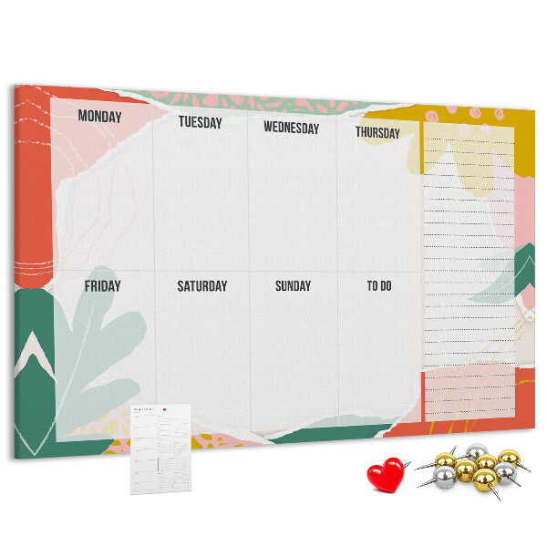 Panou din pluta Calendar floral cu accente colorate