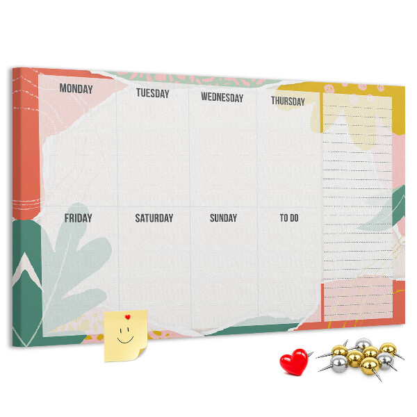 Panou din pluta Calendar floral cu accente colorate