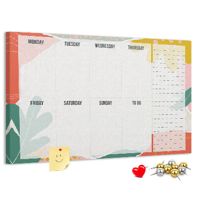 Panou din pluta Calendar floral cu accente colorate