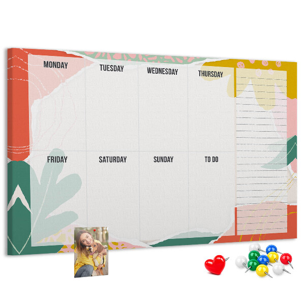 Panou din pluta Calendar floral cu accente colorate
