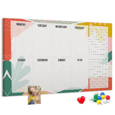Panou din pluta Calendar floral cu accente colorate