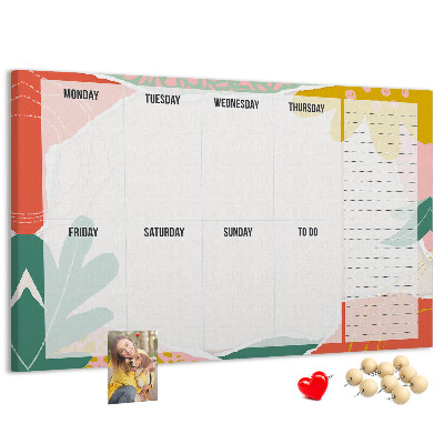 Panou din pluta Calendar floral cu accente colorate