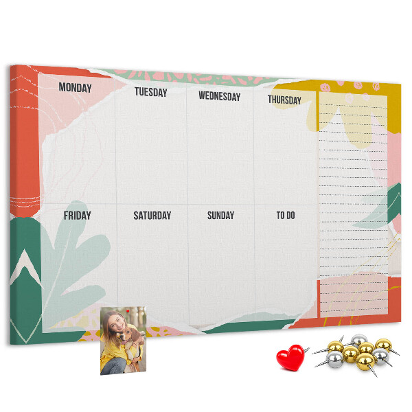 Panou din pluta Calendar floral cu accente colorate