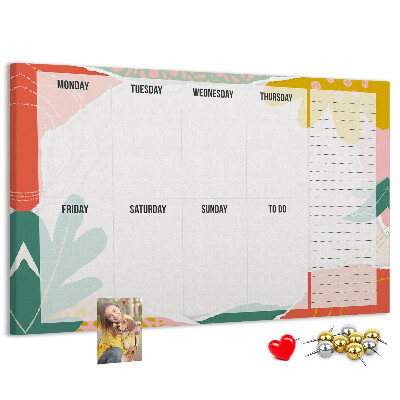 Panou din pluta Calendar floral cu accente colorate