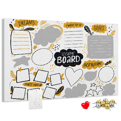 Panou de pluta Tablă de viziune cu locuri și obiective