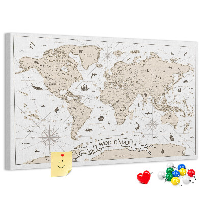 Panou din pluta Hartă antică a lumii cu detalii geografice
